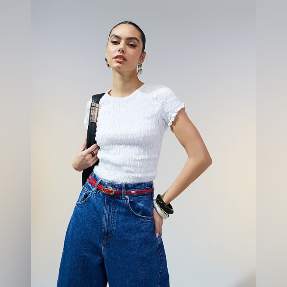 ASOS Design Shirred T-Shirt in White